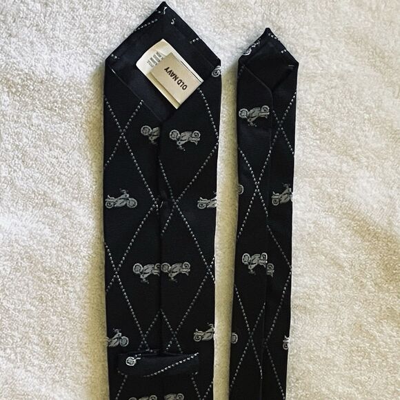 Old Navy Motorcycle Slim Tie RARE Youth L Short Black Silver Harley Biker Preppy - Picture 10 of 10
